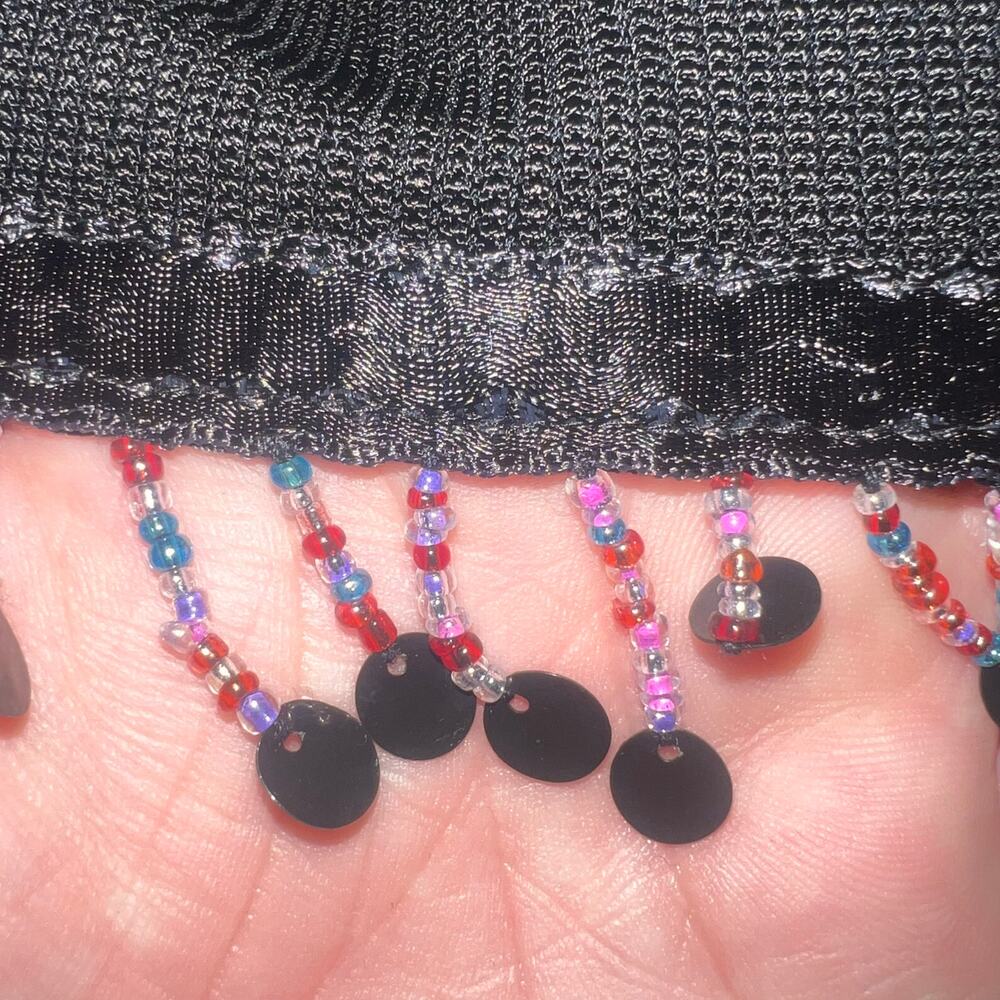 Vintage 90s Romi Nicole Black Sleeveless Beaded Hem Mini Dress Size 8 - Picture 4 of 7